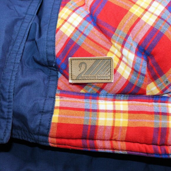 Vintage 80s XL Rainbow Trim Genuine Down Blue Coat Jacket Ski Snowboard Winter - Picture 11 of 12